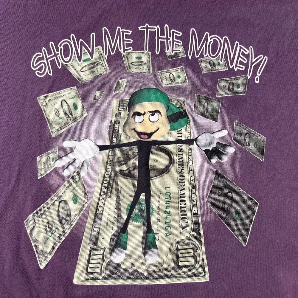 Vintage Belton Show Me The‎ Money Graphic T-Shirt Purple Mens Large Made in USA